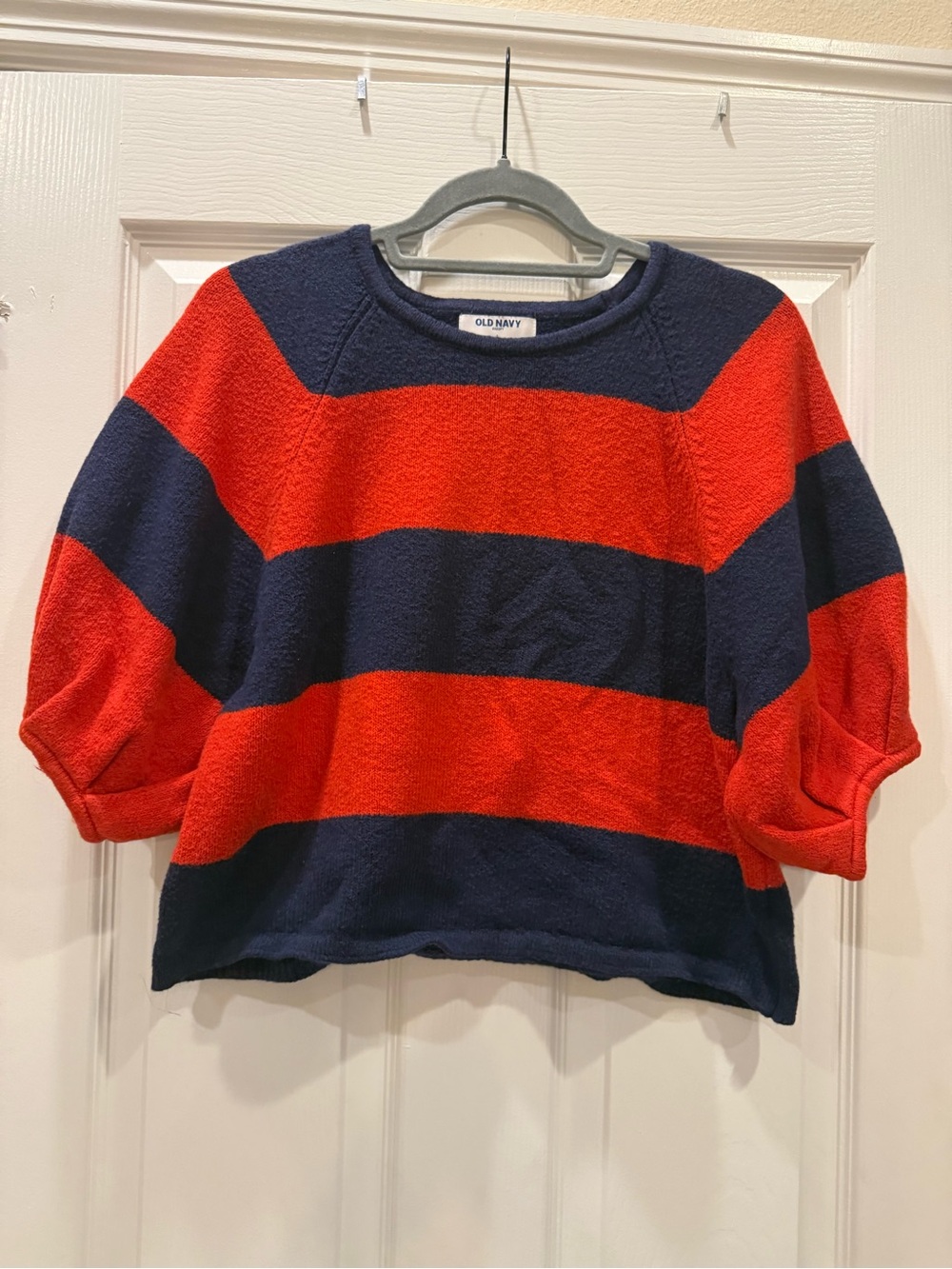 Old Navy Red and Navy Striped Cropped Sweater